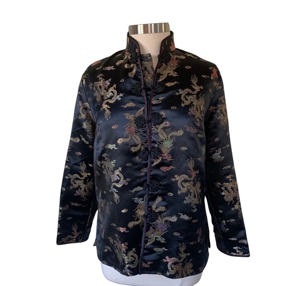 Shanghai Museum Jackets & Blazers - Vintage Asian Silk Blend Jacket Blazer Black Dragon Brocade Lined Sz Large EUC